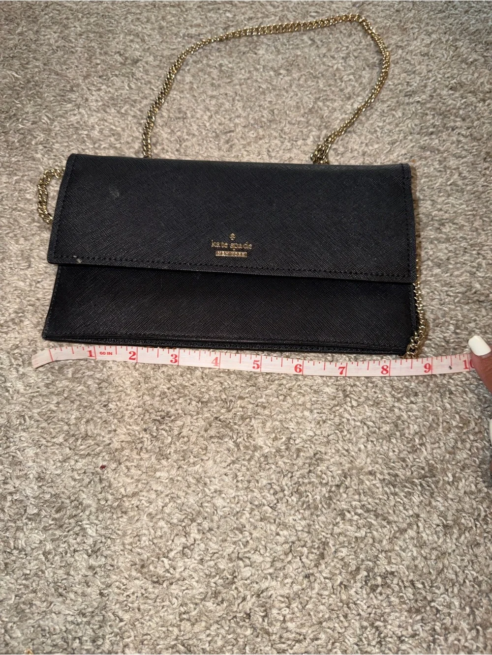 kate spade Black Leather Crossbody Wallet with Gold Chain
